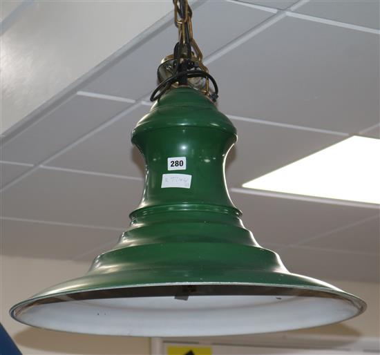 A 1930s railway lamp and shade base of shade diameter 60cm